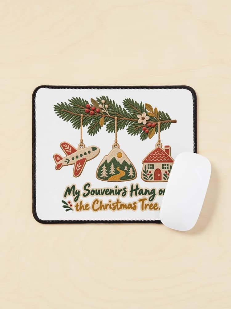 My Souvenirs Hang on the Christmas Tree Travel Ornaments Folk Art on a Mouse pad
