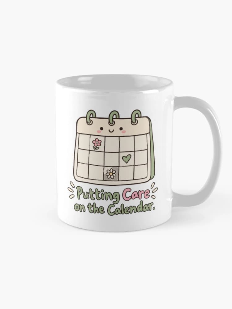 Putting Care on the Calendar Self Care Planner Kawaii Doodle on a Mug
