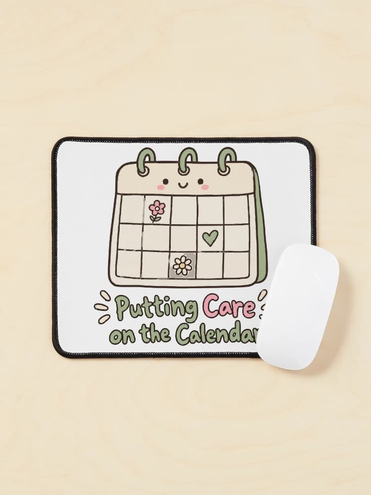 Putting Care on the Calendar Self Care Planner Kawaii Doodle on a Mouse pad