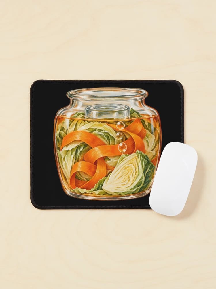 Fermentation Crock with Cabbage and Carrot Sauerkraut Art on a Mouse pad
